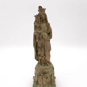 Antique French Spelter Statue St. Anne de Beaupré & Child Mary